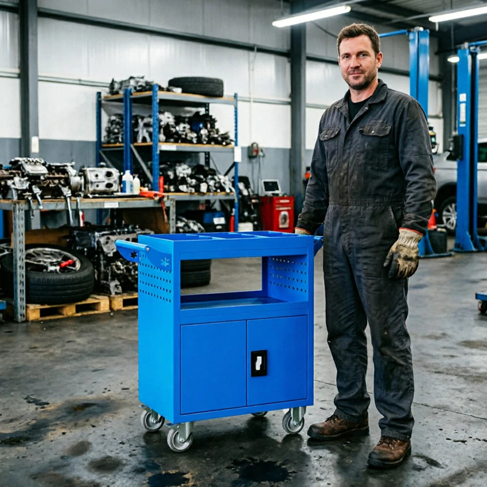 GROVIA Multi-Function Tool Cart Rolling Storage Trolley for Garage Workshop - Blue