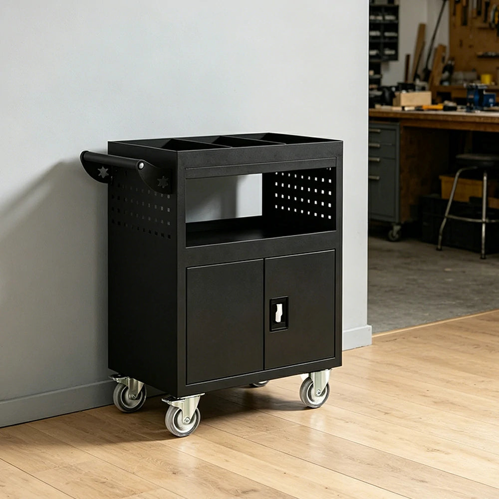 GROVIA Multi-Function Tool Cart Rolling Storage Trolley for Garage Workshop - Black