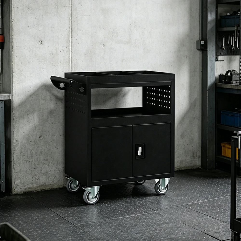 GROVIA Multi-Function Tool Cart Rolling Storage Trolley for Garage Workshop - Black