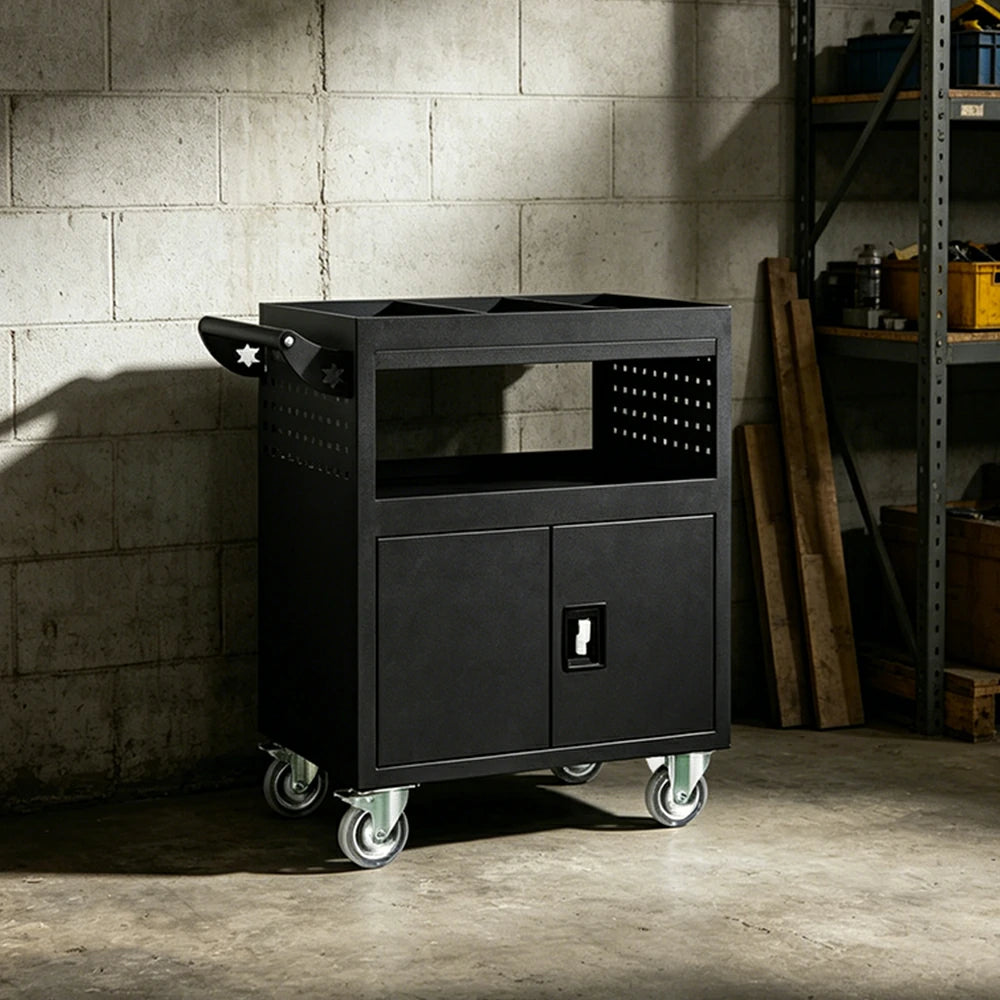 GROVIA Multi-Function Tool Cart Rolling Storage Trolley for Garage Workshop - Black