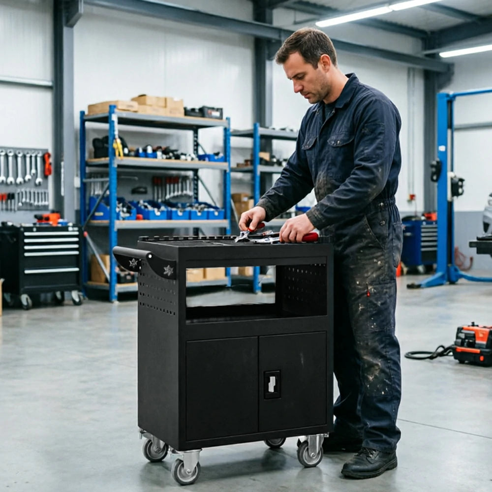 GROVIA Multi-Function Tool Cart Rolling Storage Trolley for Garage Workshop - Black