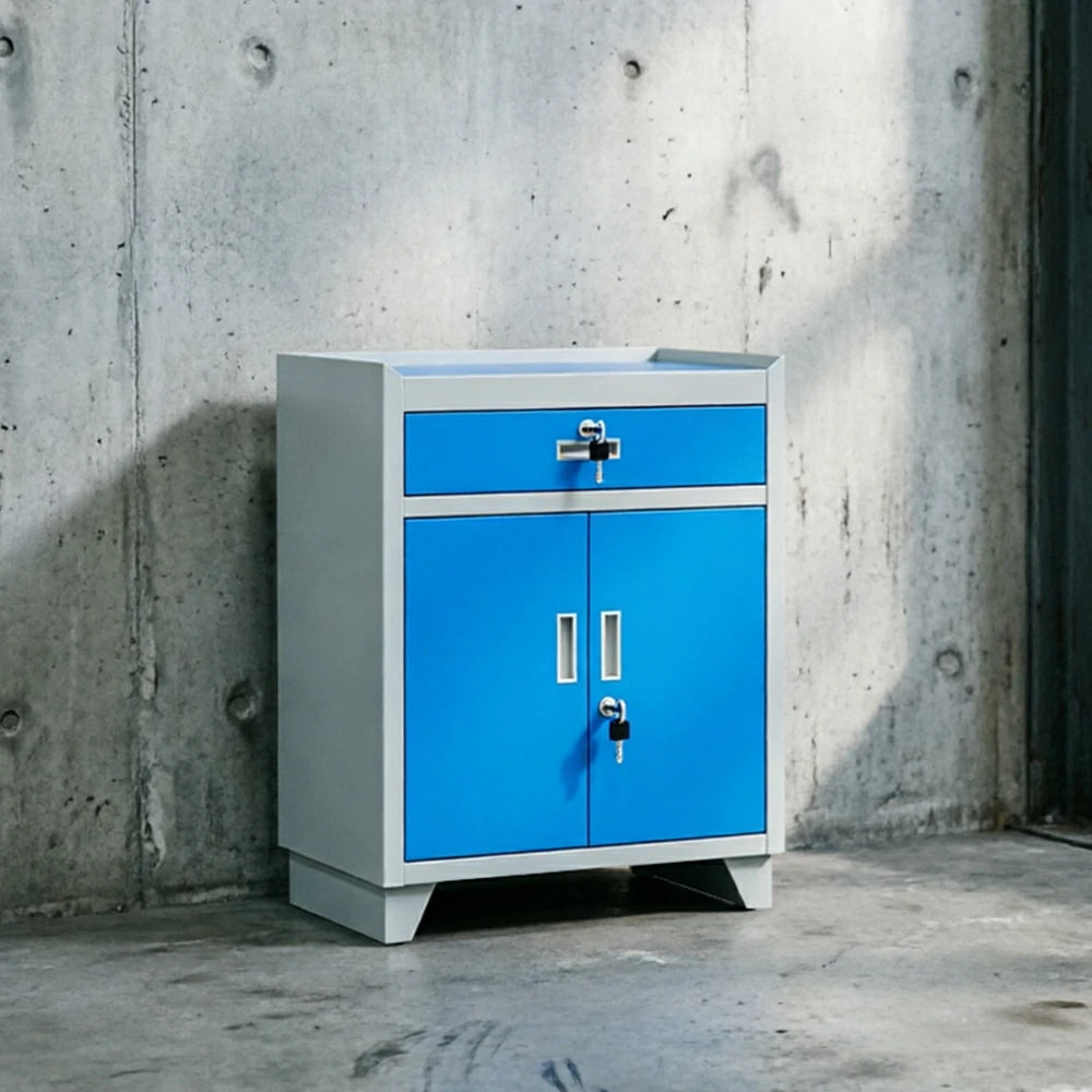 GROVIA Tool Storage Cabinet with Drawer and Raised Feet for Garage Workshop - Grey Blue