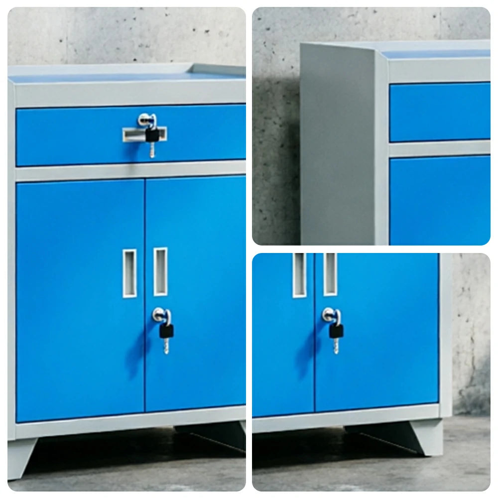 GROVIA Tool Storage Cabinet with Drawer and Raised Feet for Garage Workshop - Grey Blue