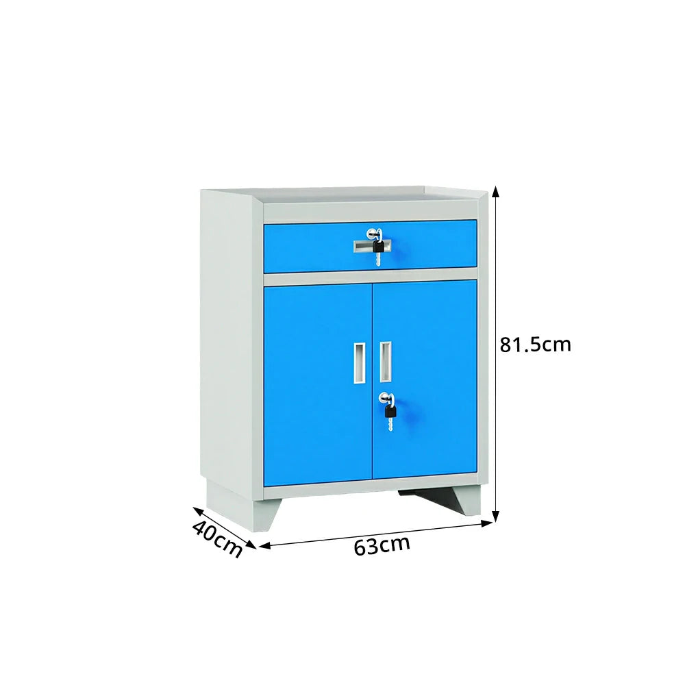 GROVIA Tool Storage Cabinet with Drawer and Raised Feet for Garage Workshop - Grey Blue