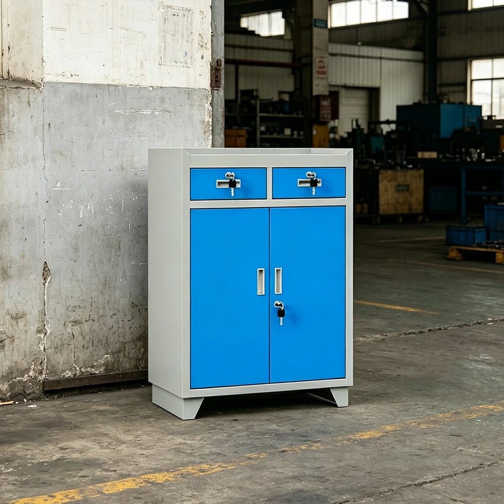 GROVIA Tool Storage Cabinet with 2 Drawers and Raised Feet for Garage Workshop - Grey Blue