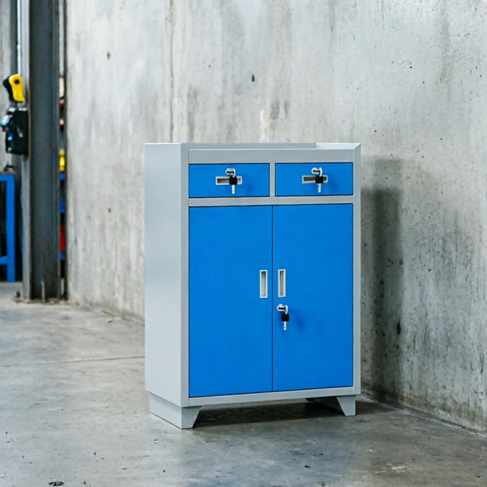 GROVIA Tool Storage Cabinet with 2 Drawers and Raised Feet for Garage Workshop - Grey Blue