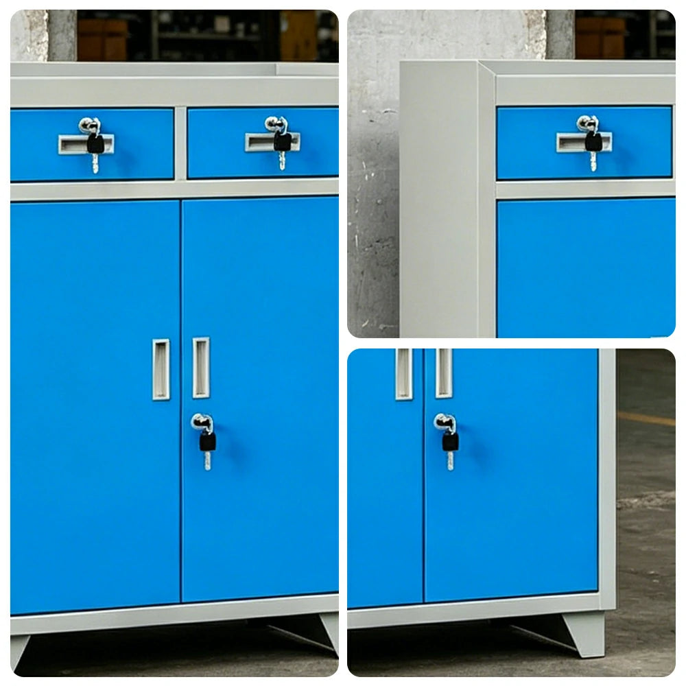 GROVIA Tool Storage Cabinet with 2 Drawers and Raised Feet for Garage Workshop - Grey Blue