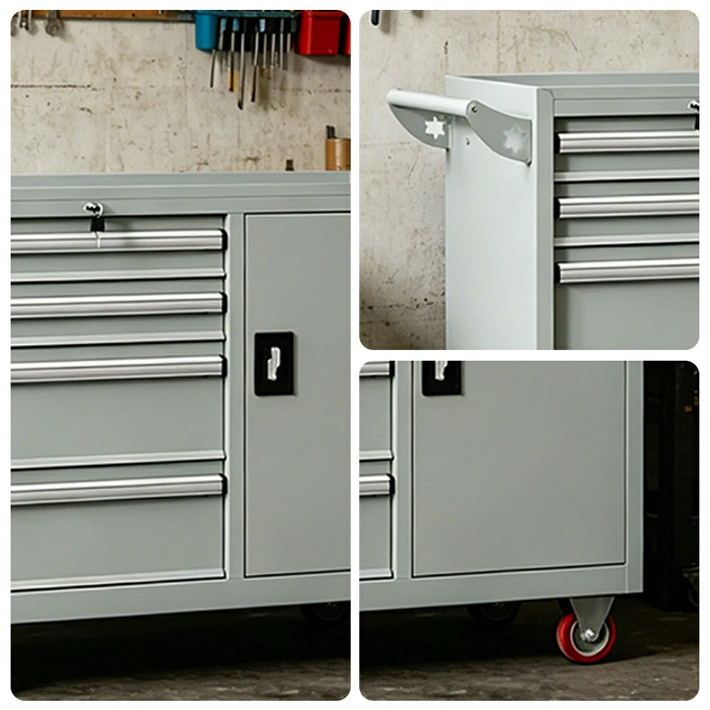 GROVIA Heavy Duty Tool Cart with 4 Drawers and Cabinet Door for Garage Workshop - Grey