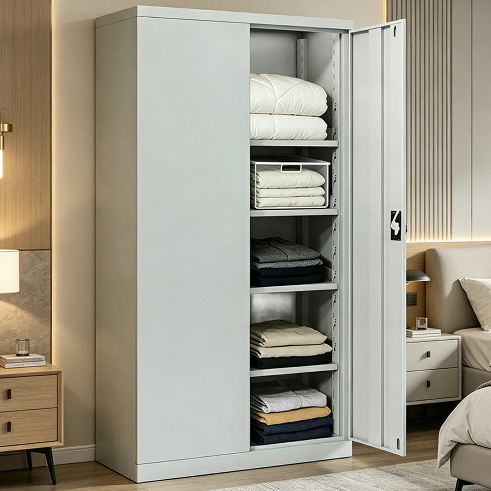 GROVIA 5-Tier Thickened Steel Storage Cabinet 100cm Wide for Bedroom Garage & Utility Storage - Grey