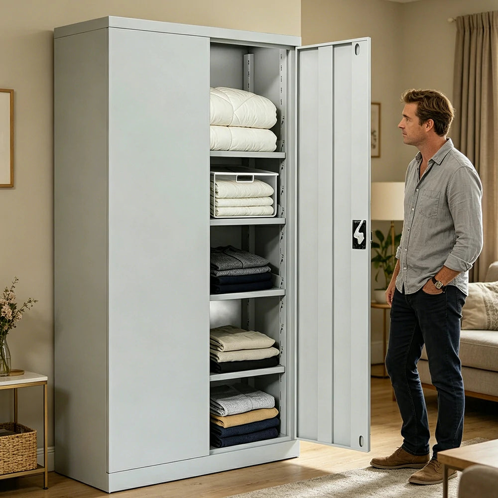 GROVIA 5-Tier Thickened Steel Storage Cabinet 100cm Wide for Bedroom Garage & Utility Storage - Grey