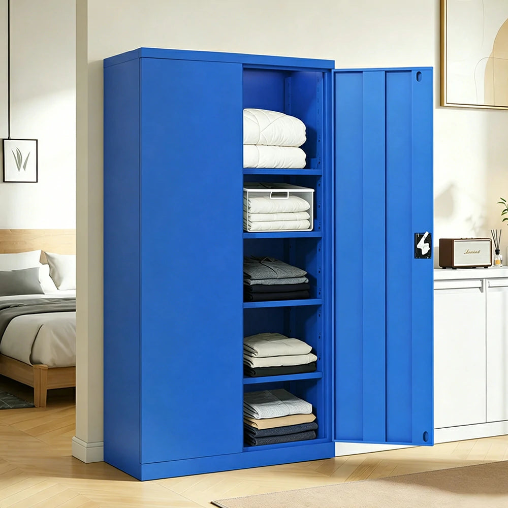 GROVIA 5-Tier Thickened Steel Storage Cabinet 100cm Wide for Bedroom Garage & Utility Storage - Blue