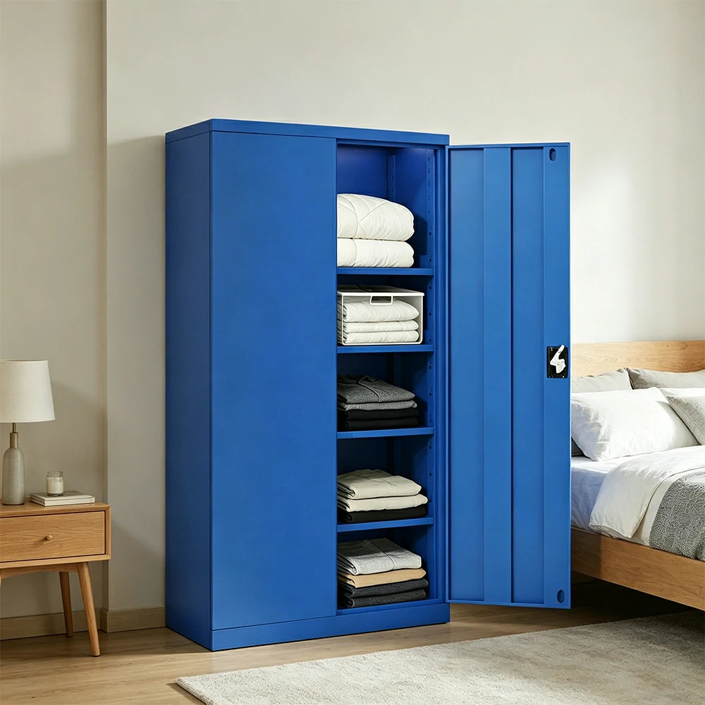 GROVIA 5-Tier Thickened Steel Storage Cabinet 100cm Wide for Bedroom Garage & Utility Storage - Blue