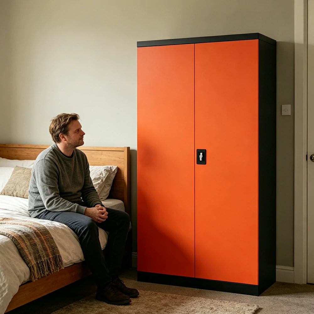GROVIA 5-Tier Thickened Steel Storage Cabinet 100cm Wide for Bedroom Garage & Utility Storage - Orange