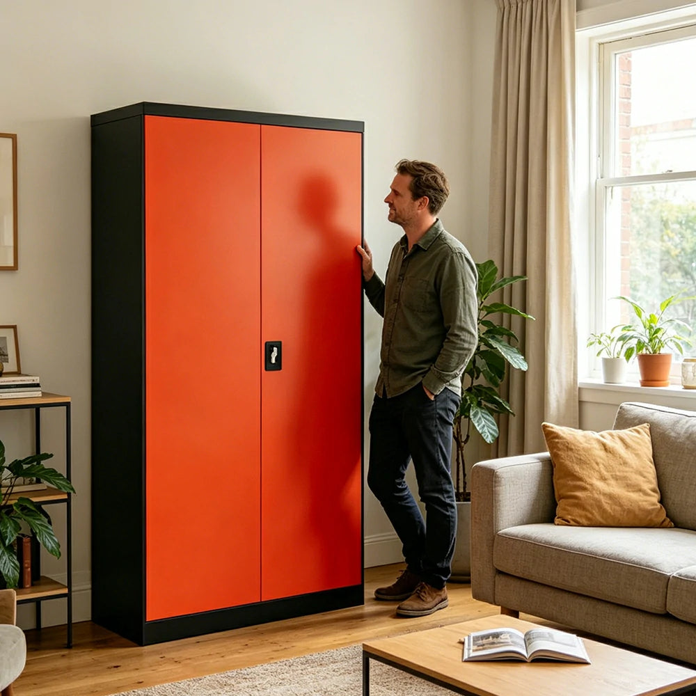 GROVIA 5-Tier Thickened Steel Storage Cabinet 100cm Wide for Bedroom Garage & Utility Storage - Orange