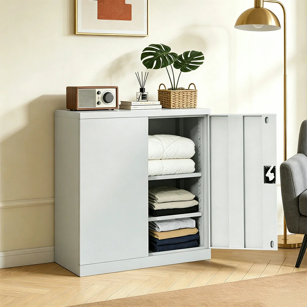 GROVIA Thickened Steel Low Storage Cabinet 100cm Wide for Bedroom Garage & Utility Storage - Grey