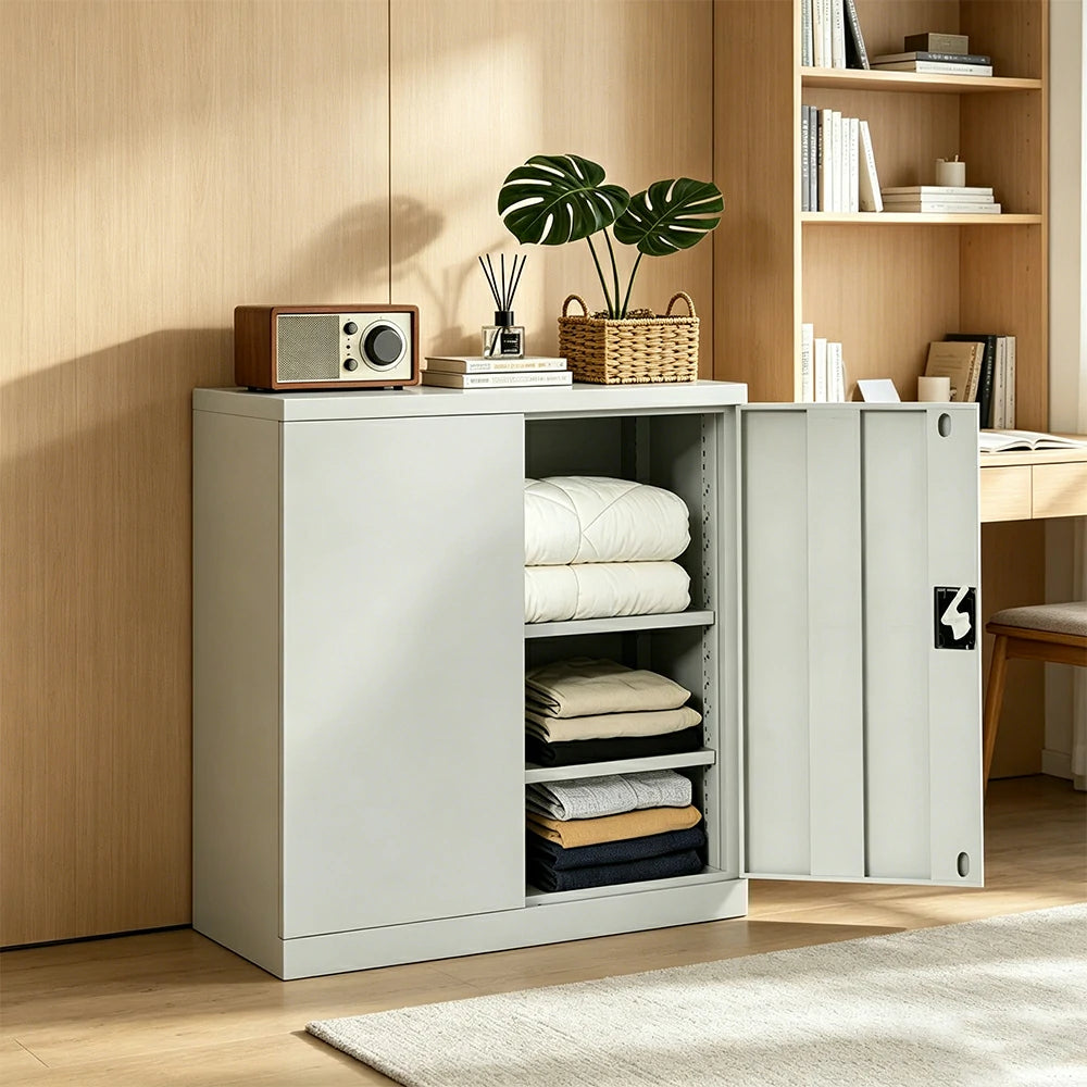 GROVIA Thickened Steel Low Storage Cabinet 100cm Wide for Bedroom Garage & Utility Storage - Grey