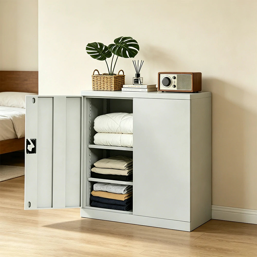 GROVIA Thickened Steel Low Storage Cabinet 100cm Wide for Bedroom Garage & Utility Storage - Grey