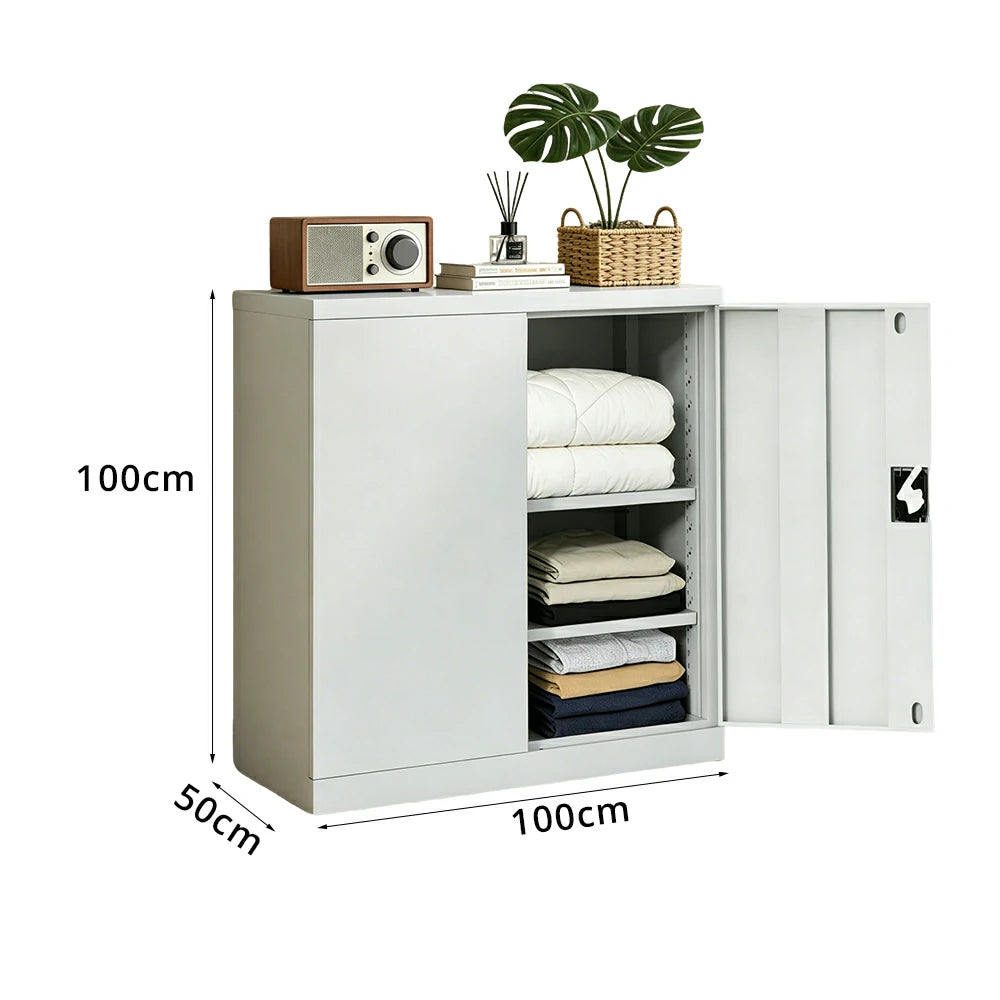 GROVIA Thickened Steel Low Storage Cabinet 100cm Wide for Bedroom Garage & Utility Storage - Grey