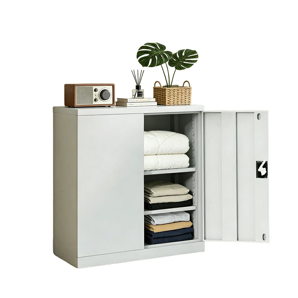 GROVIA Thickened Steel Low Storage Cabinet 100cm Wide for Bedroom Garage & Utility Storage - Grey