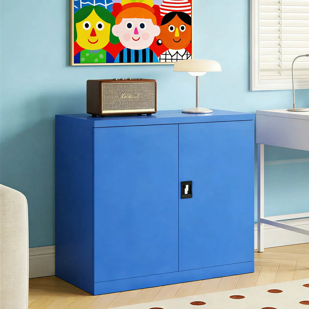 GROVIA Thickened Steel Low Storage Cabinet 100cm Wide for Bedroom Garage & Utility Storage - Blue