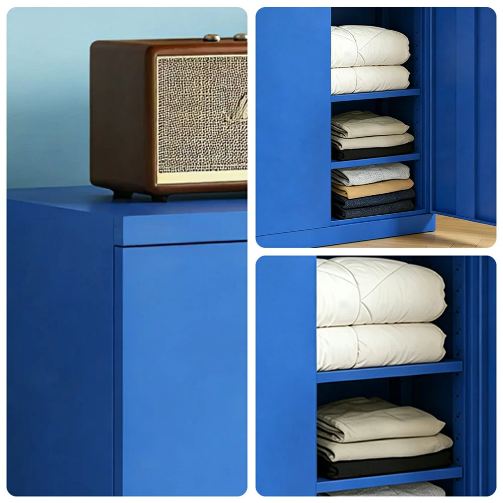 GROVIA Thickened Steel Low Storage Cabinet 100cm Wide for Bedroom Garage & Utility Storage - Blue