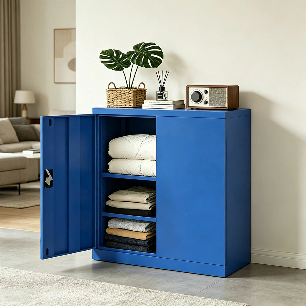 GROVIA Thickened Steel Low Storage Cabinet 100cm Wide for Bedroom Garage & Utility Storage - Blue