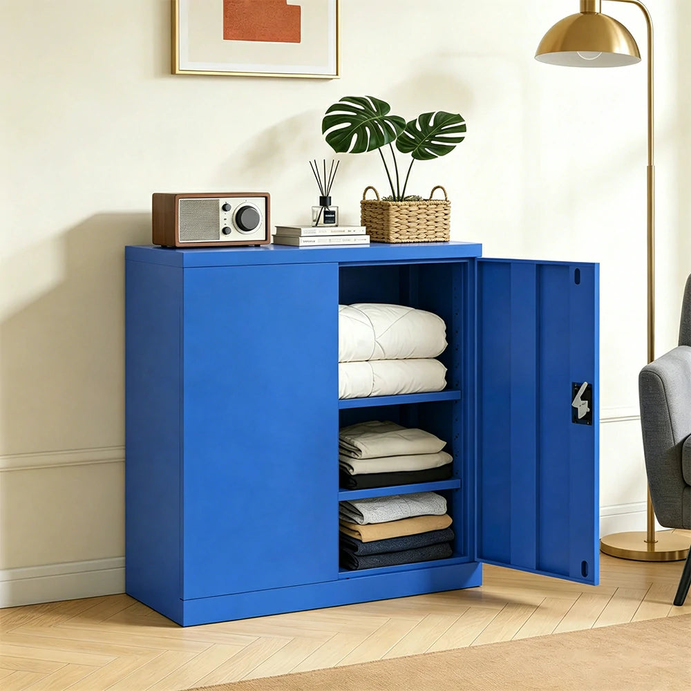GROVIA Thickened Steel Low Storage Cabinet 100cm Wide for Bedroom Garage & Utility Storage - Blue