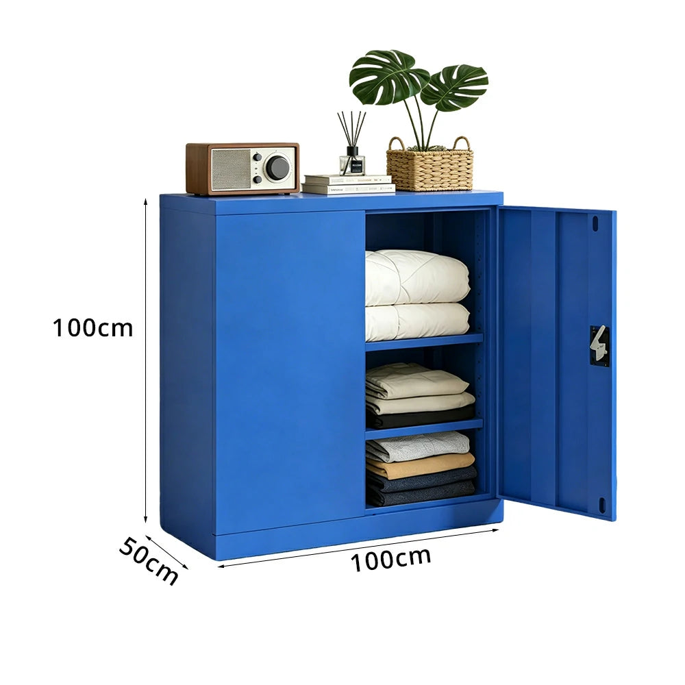 GROVIA Thickened Steel Low Storage Cabinet 100cm Wide for Bedroom Garage & Utility Storage - Blue
