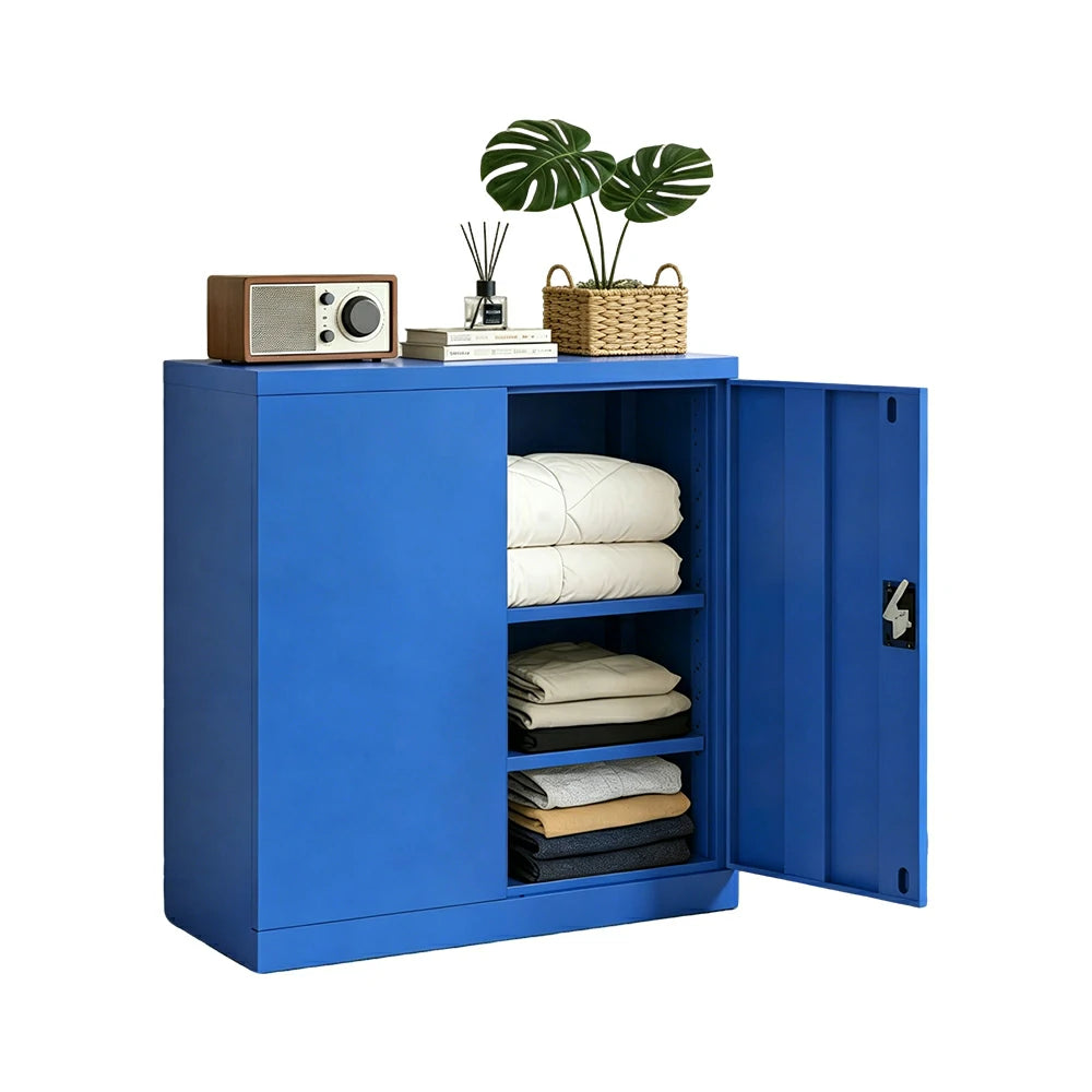 GROVIA Thickened Steel Low Storage Cabinet 100cm Wide for Bedroom Garage & Utility Storage - Blue