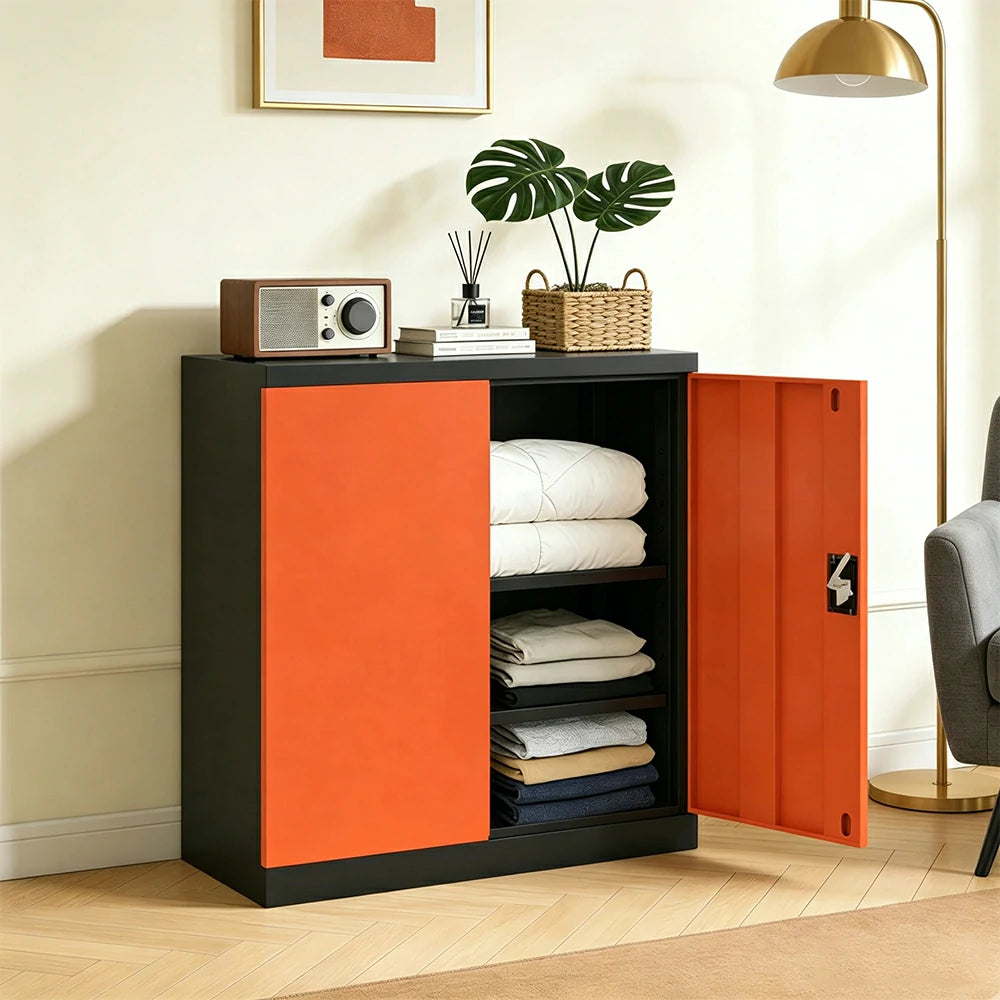 GROVIA Thickened Steel Low Storage Cabinet 100cm Wide for Bedroom Garage & Utility Storage - Orange