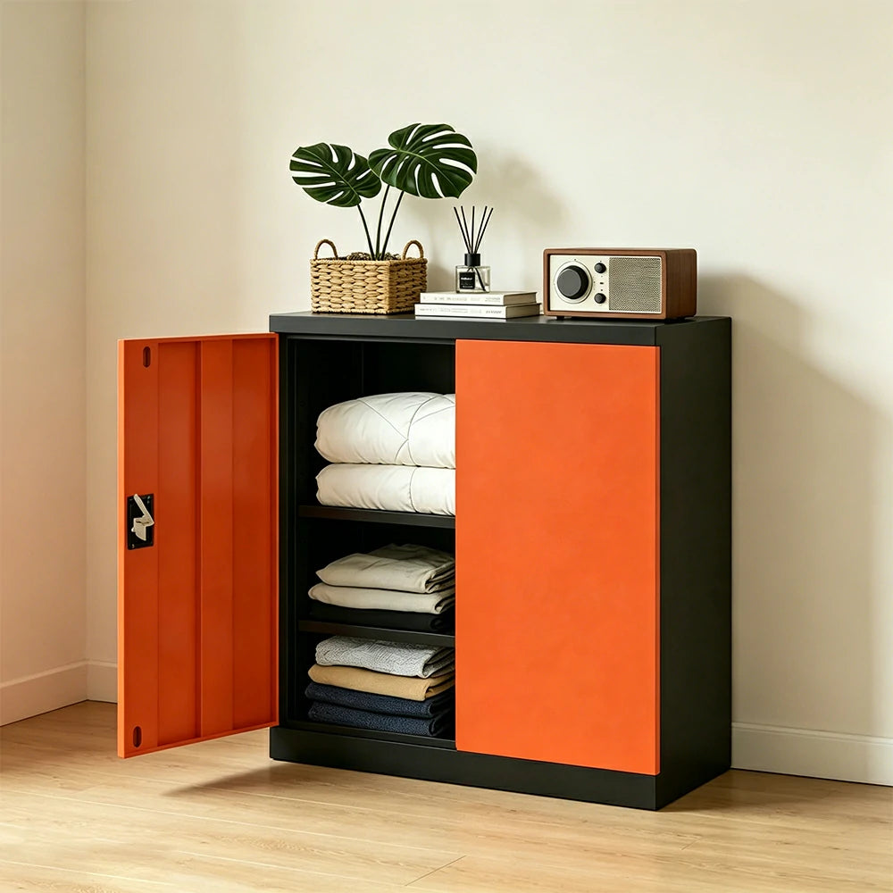 GROVIA Thickened Steel Low Storage Cabinet 100cm Wide for Bedroom Garage & Utility Storage - Orange