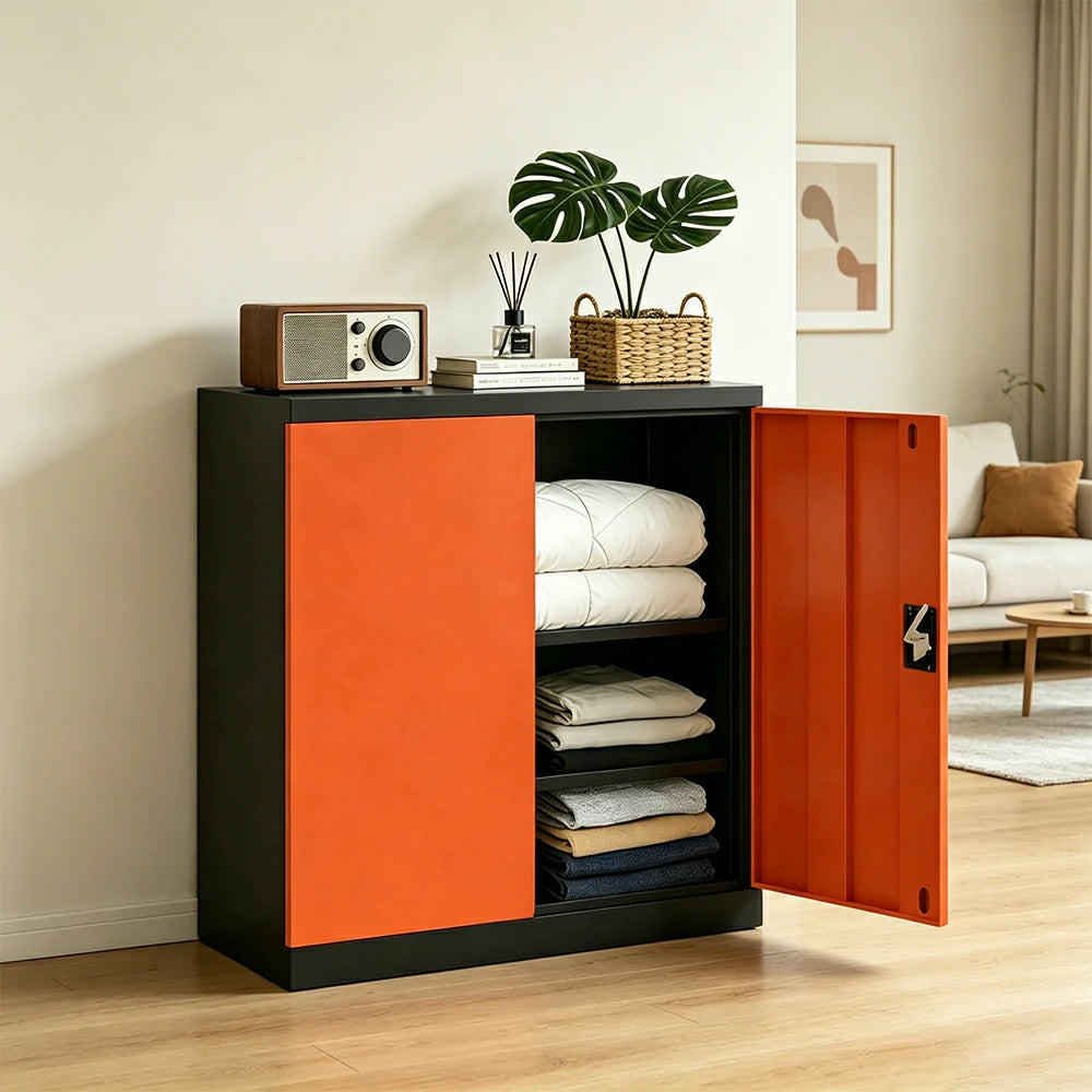 GROVIA Thickened Steel Low Storage Cabinet 100cm Wide for Bedroom Garage & Utility Storage - Orange