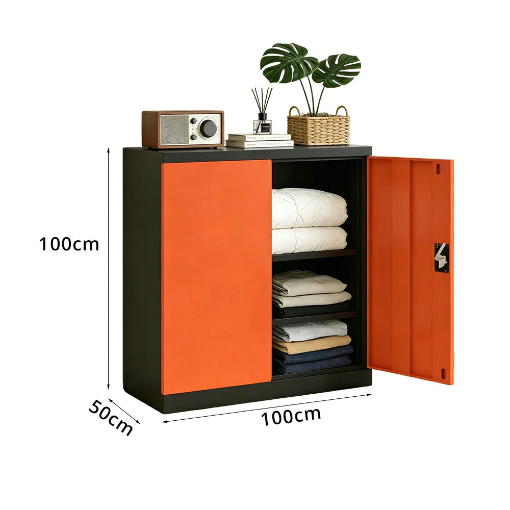 GROVIA Thickened Steel Low Storage Cabinet 100cm Wide for Bedroom Garage & Utility Storage - Orange