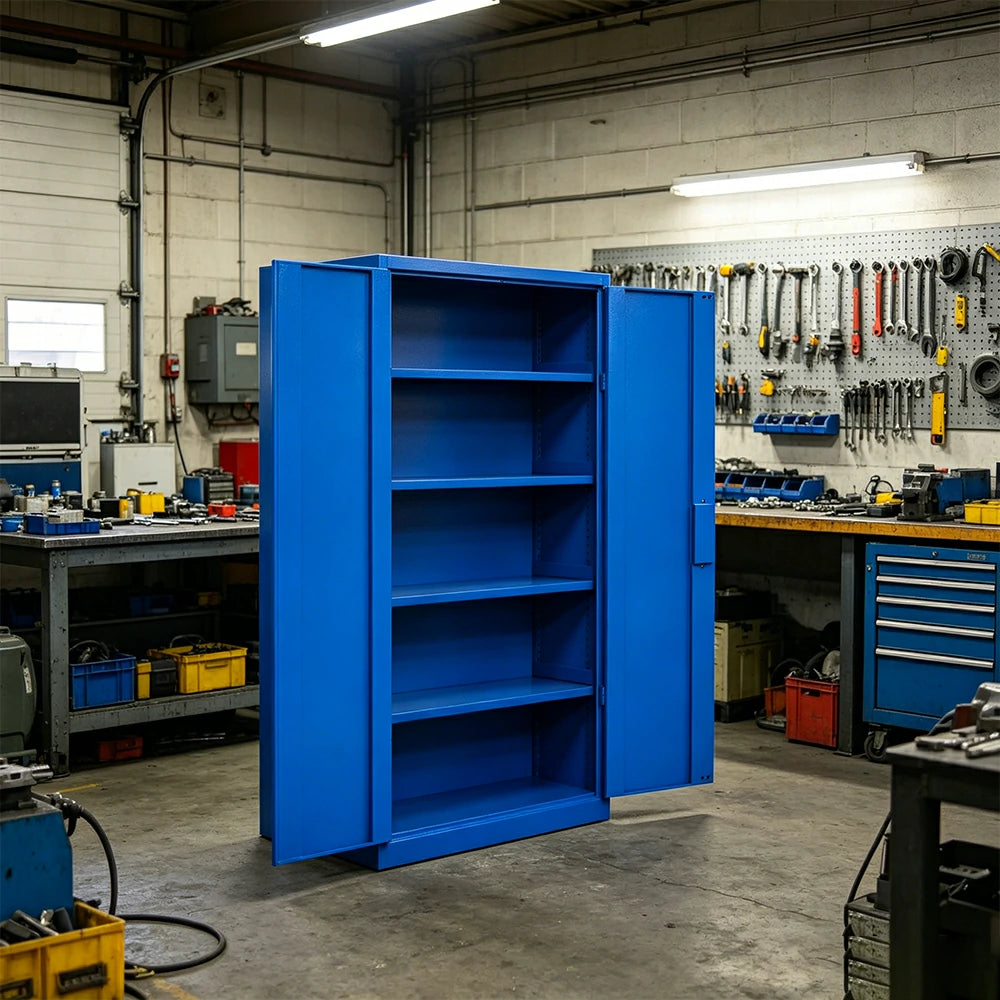 GROVIA Multi-Function Heavy Duty Tool Cabinet 4 Inner Shelves No Pegboard 100cm Wide for Garage & Workshop Storage - Blue