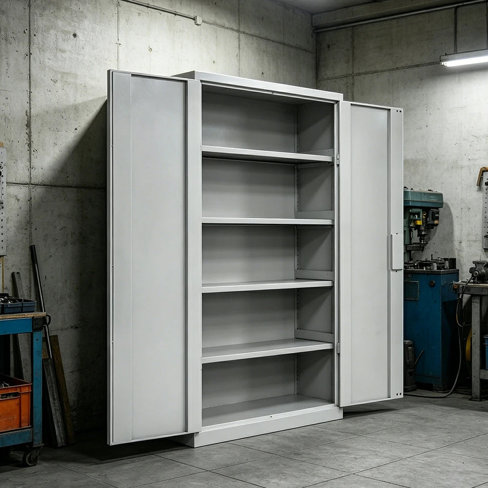 GROVIA Multi-Function Heavy Duty Tool Cabinet 4 Inner Shelves No Pegboard 100cm Wide for Garage & Workshop Storage - Grey & White