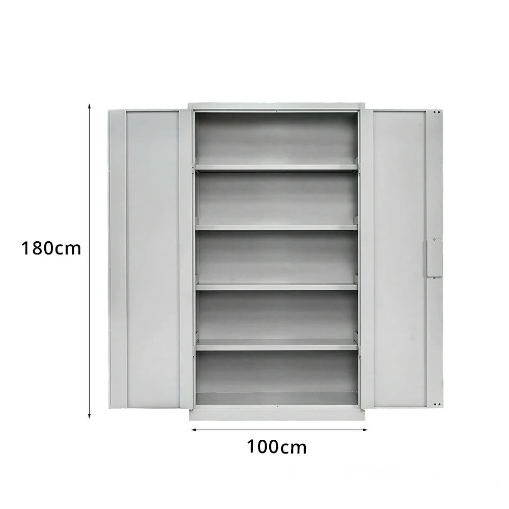 GROVIA Multi-Function Heavy Duty Tool Cabinet 4 Inner Shelves No Pegboard 100cm Wide for Garage & Workshop Storage - Grey & White