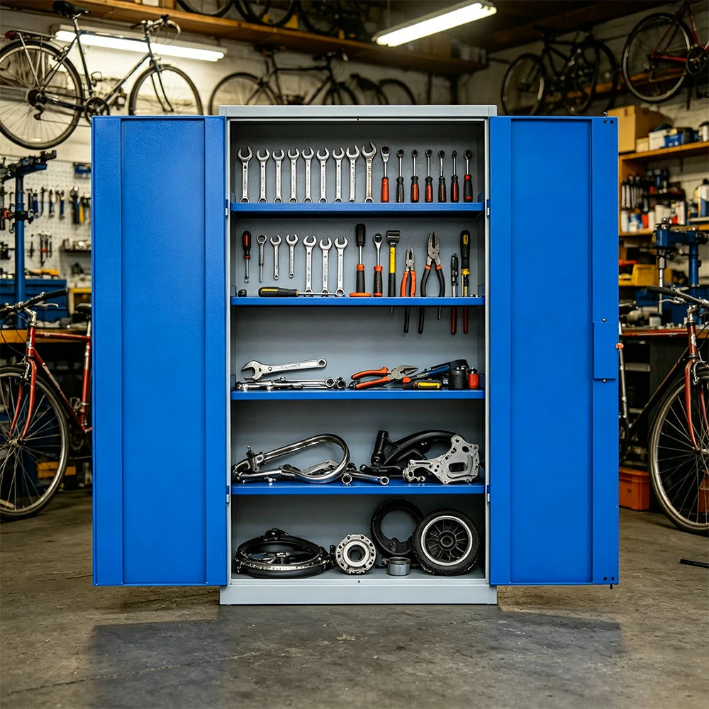 GROVIA Multi-Function Heavy Duty Tool Cabinet 4 Inner Shelves No Pegboard 100cm Wide for Garage & Workshop Storage - Blue & Grey