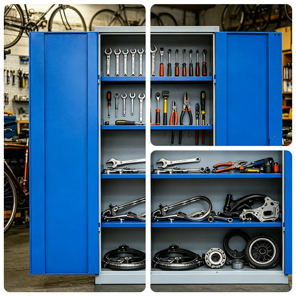 GROVIA Multi-Function Heavy Duty Tool Cabinet 4 Inner Shelves No Pegboard 100cm Wide for Garage & Workshop Storage - Blue & Grey