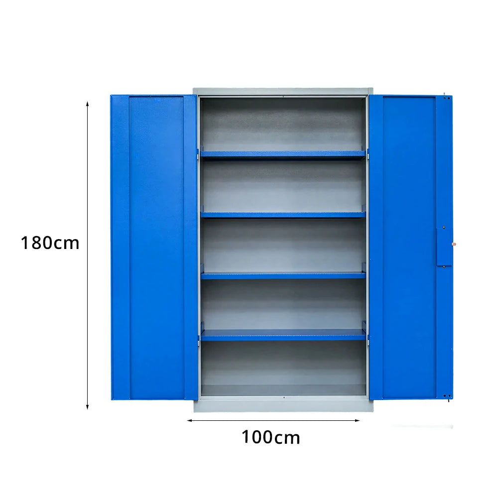 GROVIA Multi-Function Heavy Duty Tool Cabinet 4 Inner Shelves No Pegboard 100cm Wide for Garage & Workshop Storage - Blue & Grey