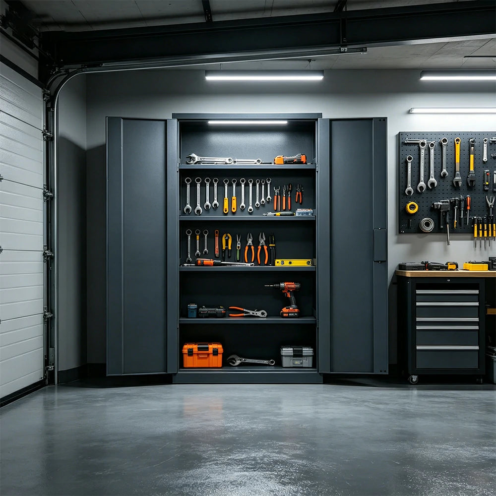 GROVIA Multi-Function Heavy Duty Tool Cabinet 4 Inner Shelves No Pegboard 100cm Wide for Garage & Workshop Storage - Grey