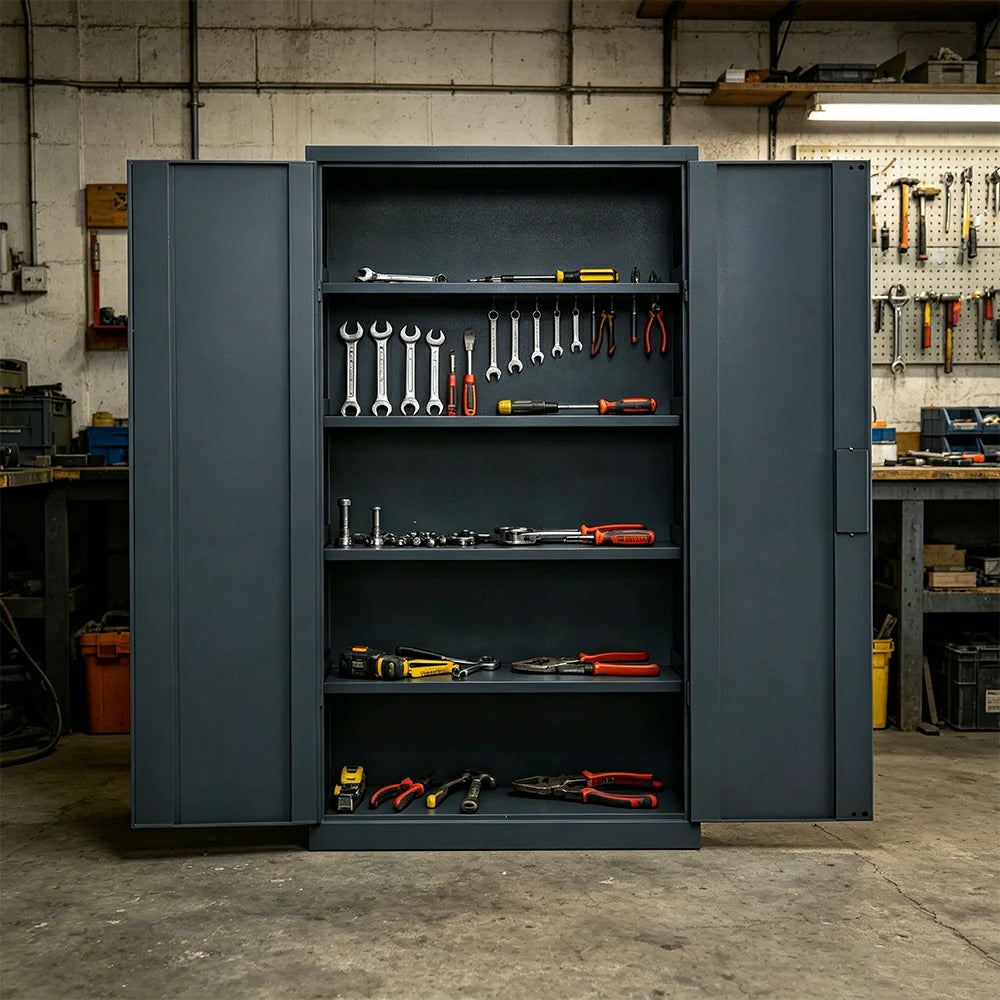 GROVIA Multi-Function Heavy Duty Tool Cabinet 4 Inner Shelves No Pegboard 100cm Wide for Garage & Workshop Storage - Grey