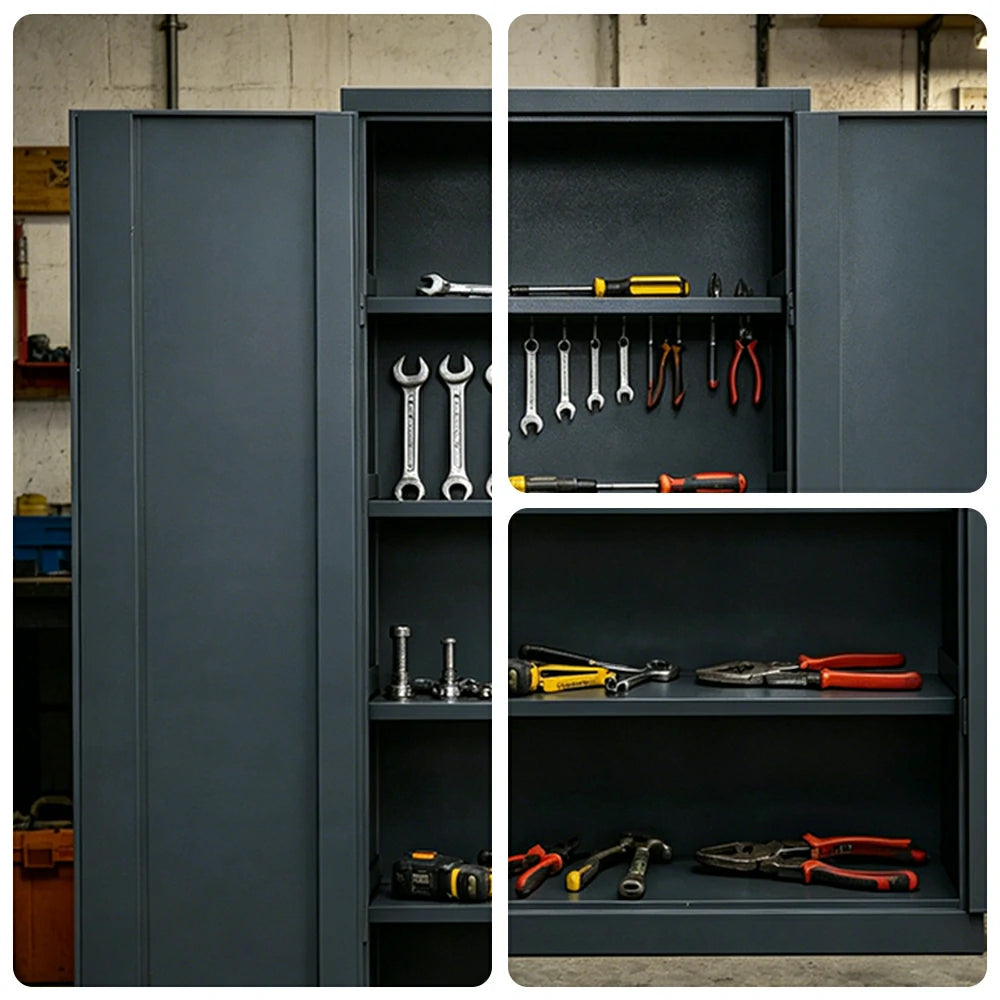 GROVIA Multi-Function Heavy Duty Tool Cabinet 4 Inner Shelves No Pegboard 100cm Wide for Garage & Workshop Storage - Grey