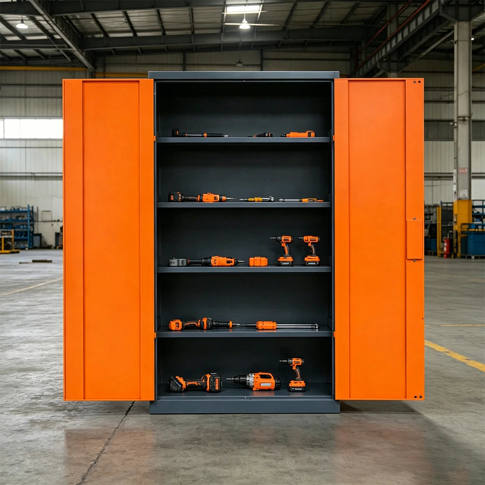 GROVIA Multifunction Tool Cabinet - 4 Inner Shelves No Mesh Door for Garage Workshop - Orange Grey