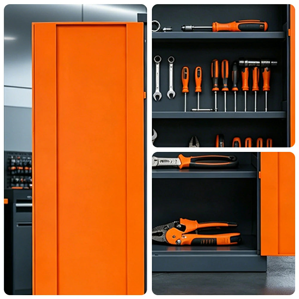 GROVIA Multifunction Tool Cabinet - 4 Inner Shelves No Mesh Door for Garage Workshop - Orange Grey