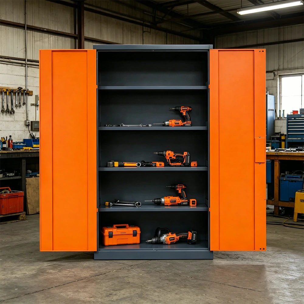 GROVIA Multifunction Tool Cabinet - 4 Inner Shelves No Mesh Door for Garage Workshop - Orange Grey