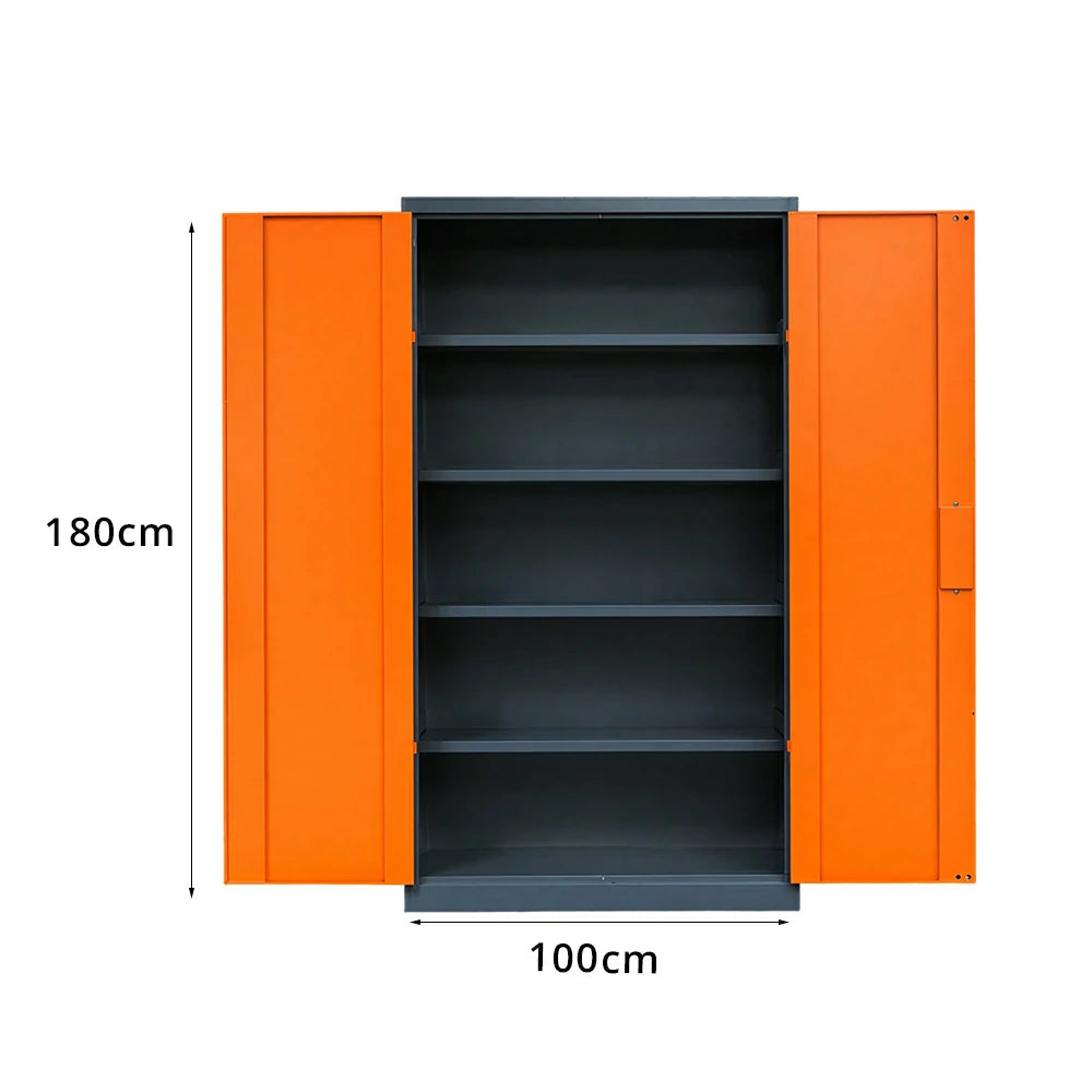 GROVIA Multifunction Tool Cabinet - 4 Inner Shelves No Mesh Door for Garage Workshop - Orange Grey