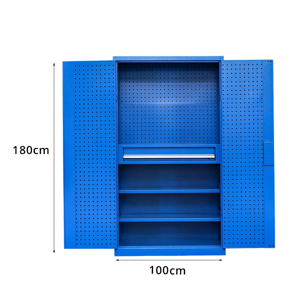 GROVIA Multi-Function Tool Cabinet with Drawer and Mesh Panel for Garage Workshop - Blue