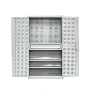 GROVIA Multi-Function Tool Cabinet with Drawer and Mesh Panel for Garage Workshop - Grey White