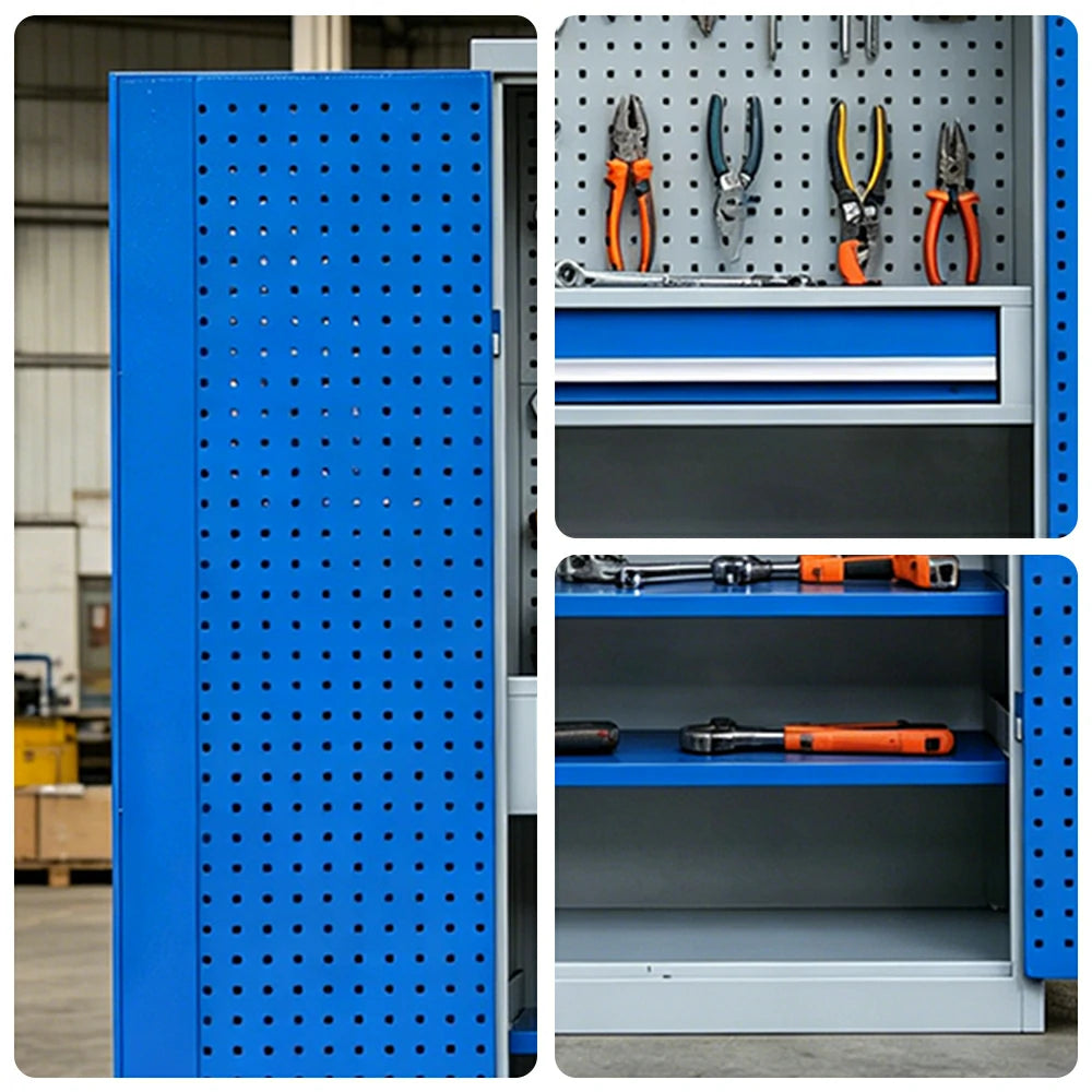 GROVIA Multi-Function Tool Cabinet with Drawer and Mesh Panel for Garage Workshop - Grey Blue