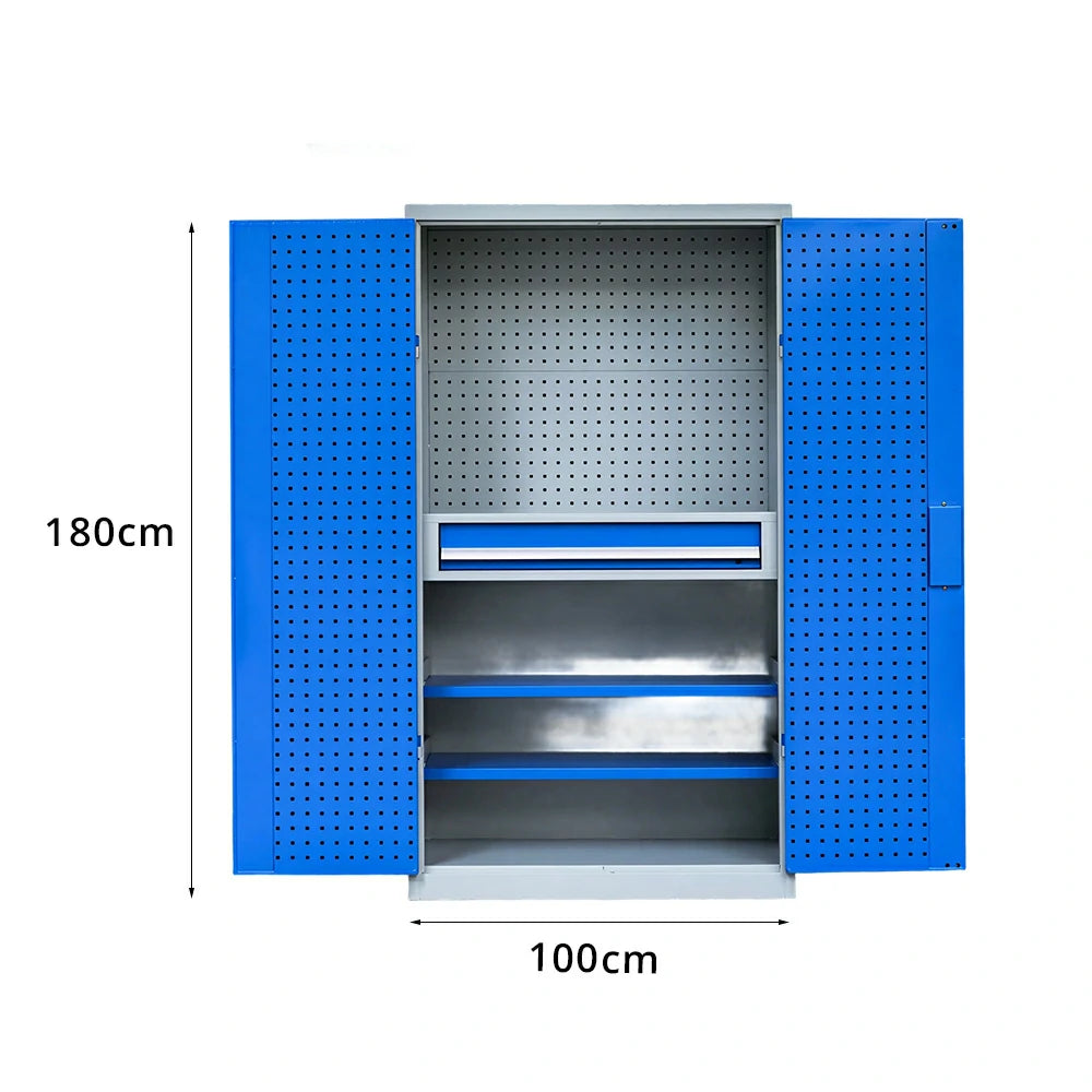 GROVIA Multi-Function Tool Cabinet with Drawer and Mesh Panel for Garage Workshop - Grey Blue